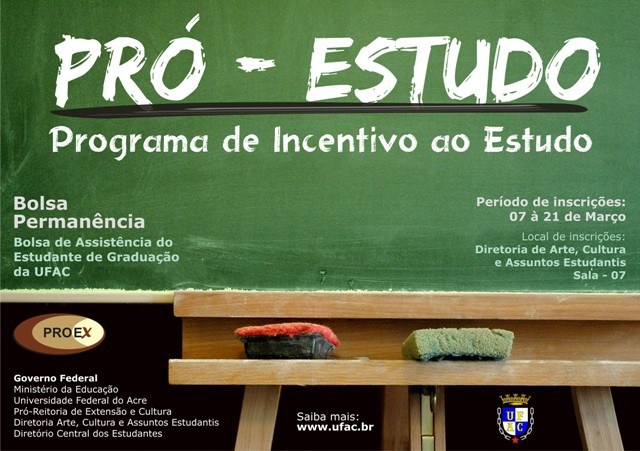 Pró-Reitoria de Extensão abre inscrições para Programa de Incentivo ao Estudo (Pró-Estudo )