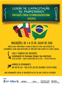 Edital PROEX nº 01/2016 – Ações de Extensão - Projeto de Extensão: "CURSO DE CAPACITAÇÃO DE PROFESSORES: PORTUGUÊS LÍNGUA ESTRANGEIRA/ADICIONAL (PLE/PLA)"